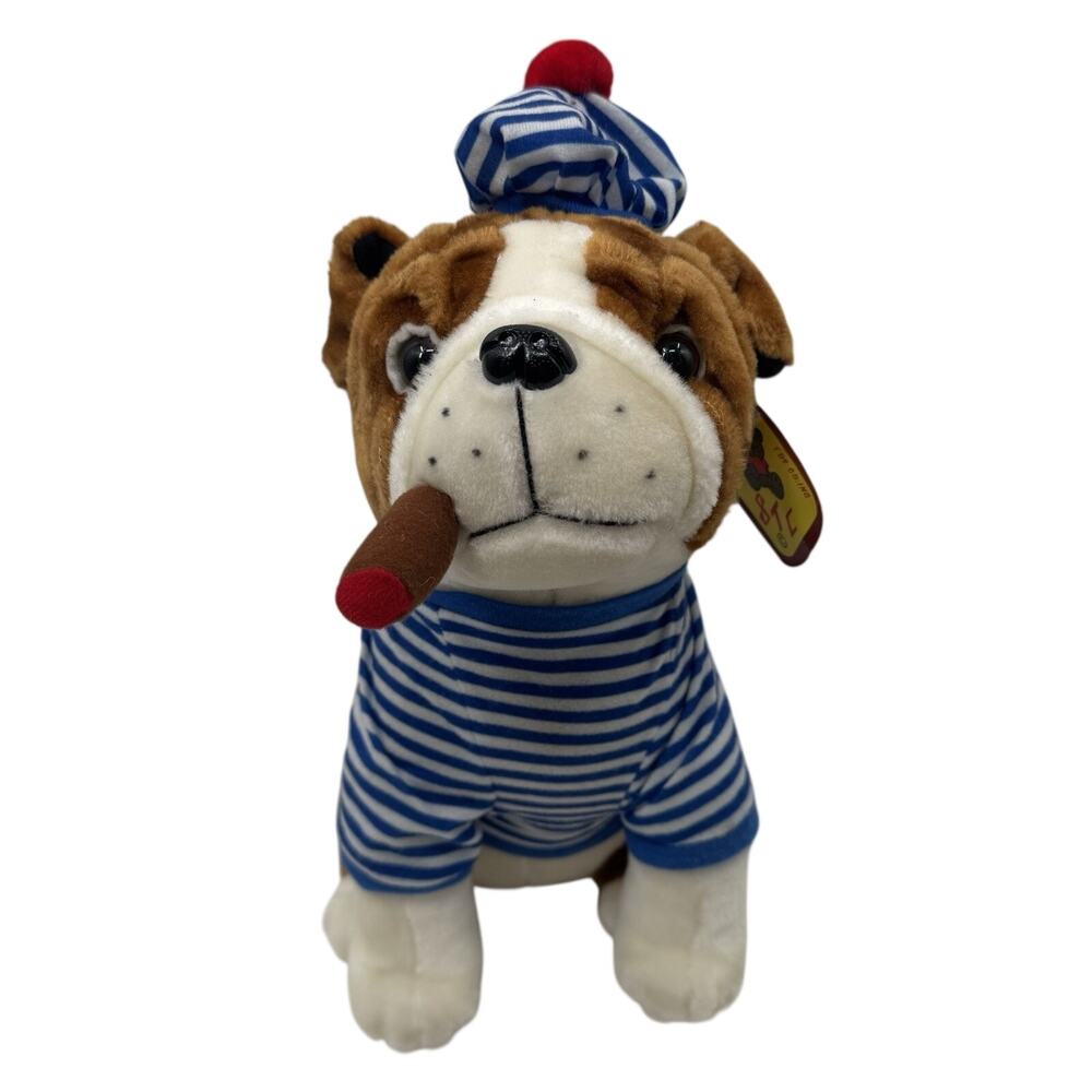 Shalom Toy Bulldog in Striped Pajamas with Cigar Vintage Plush Vintage NWT